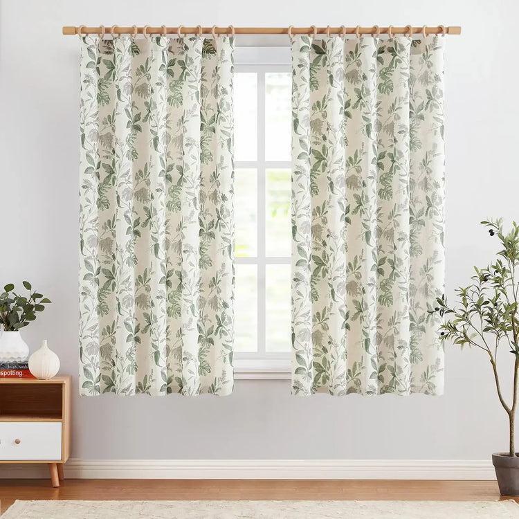 Tropical Leaf Print Botanical 3-in-1 Curtains - Jinchan Home