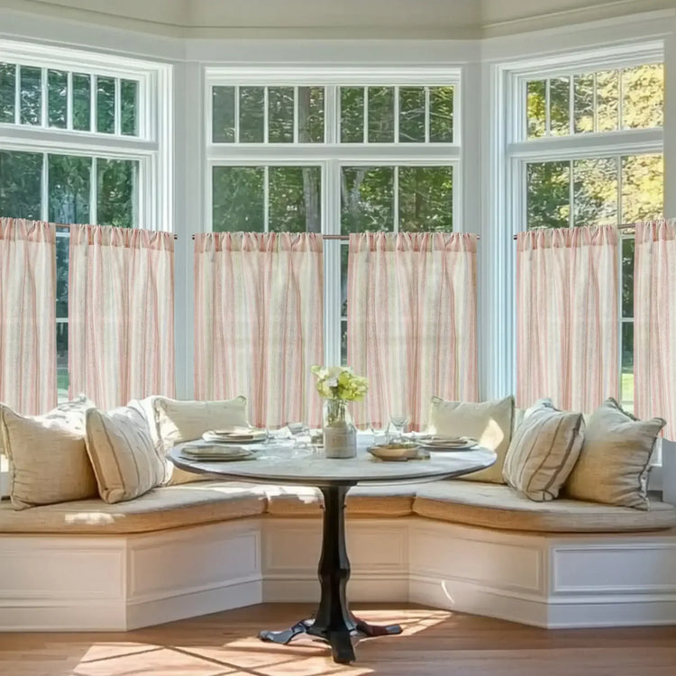 Colorful Striped Linen-Blend Kitchen Curtains - Jinchan Home