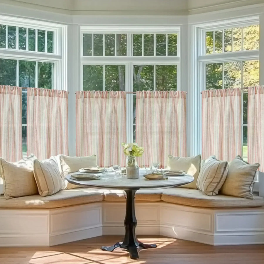 Colorful Striped Linen-Blend Kitchen Curtains - Jinchan Home