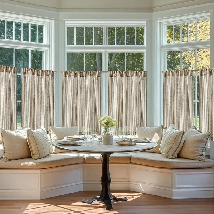 Colorful Striped Linen-Blend Kitchen Curtains - Jinchan Home