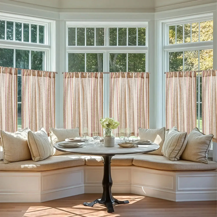 Colorful Striped Linen-Blend Kitchen Curtains - Jinchan Home