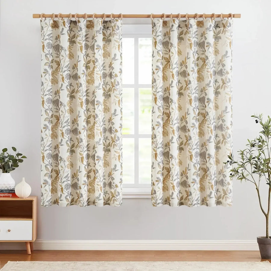 Tropical Leaf Print Botanical 3-in-1 Curtains - Jinchan Home