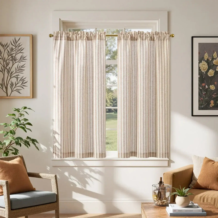 Colorful Striped Linen Wood Ear Edge Kitchen Curtains - Jinchan Home