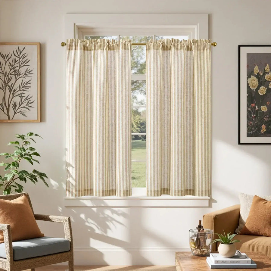 Colorful Striped Linen Wood Ear Edge Kitchen Curtains - Jinchan Home