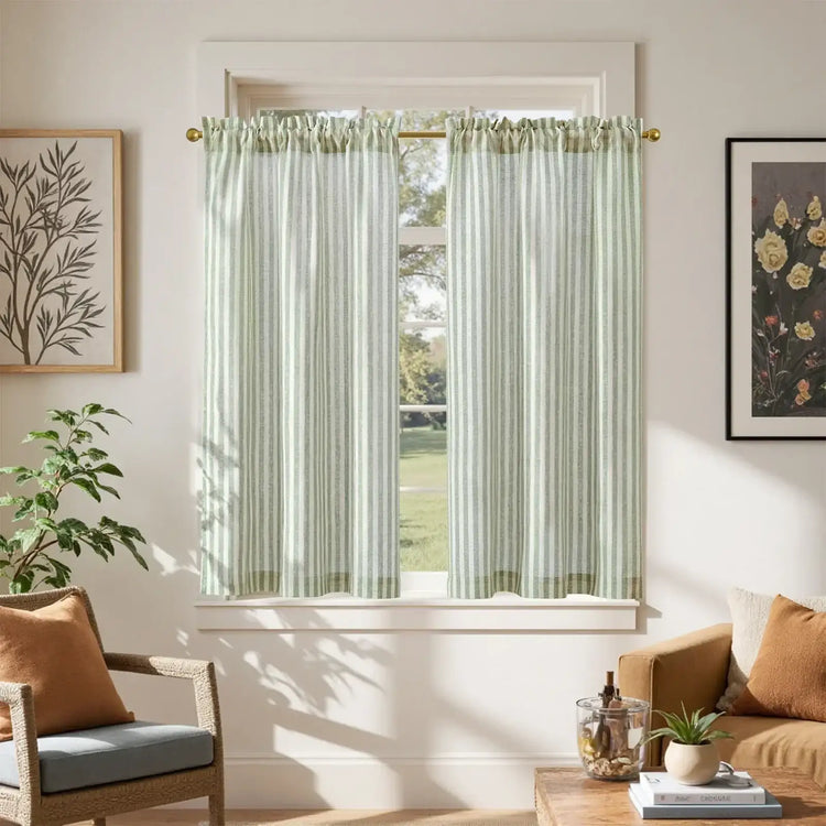 Colorful Striped Linen Wood Ear Edge Kitchen Curtains - Jinchan Home