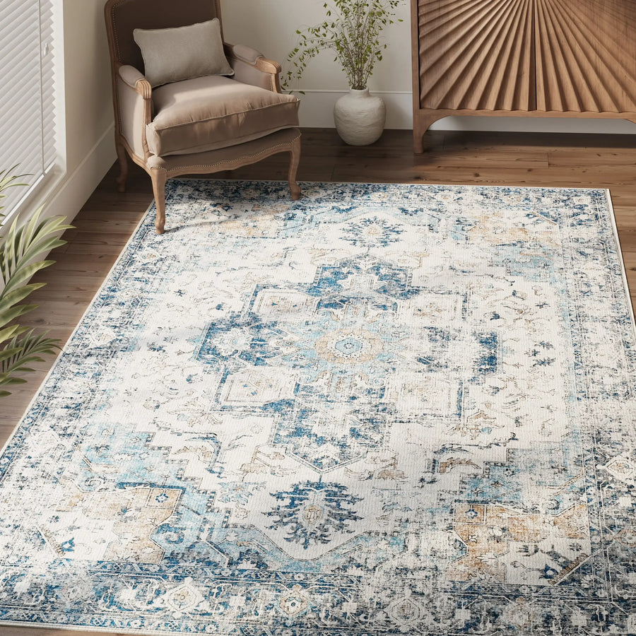 Mist-Toned Persian Bloom Rug - Jinchan Home