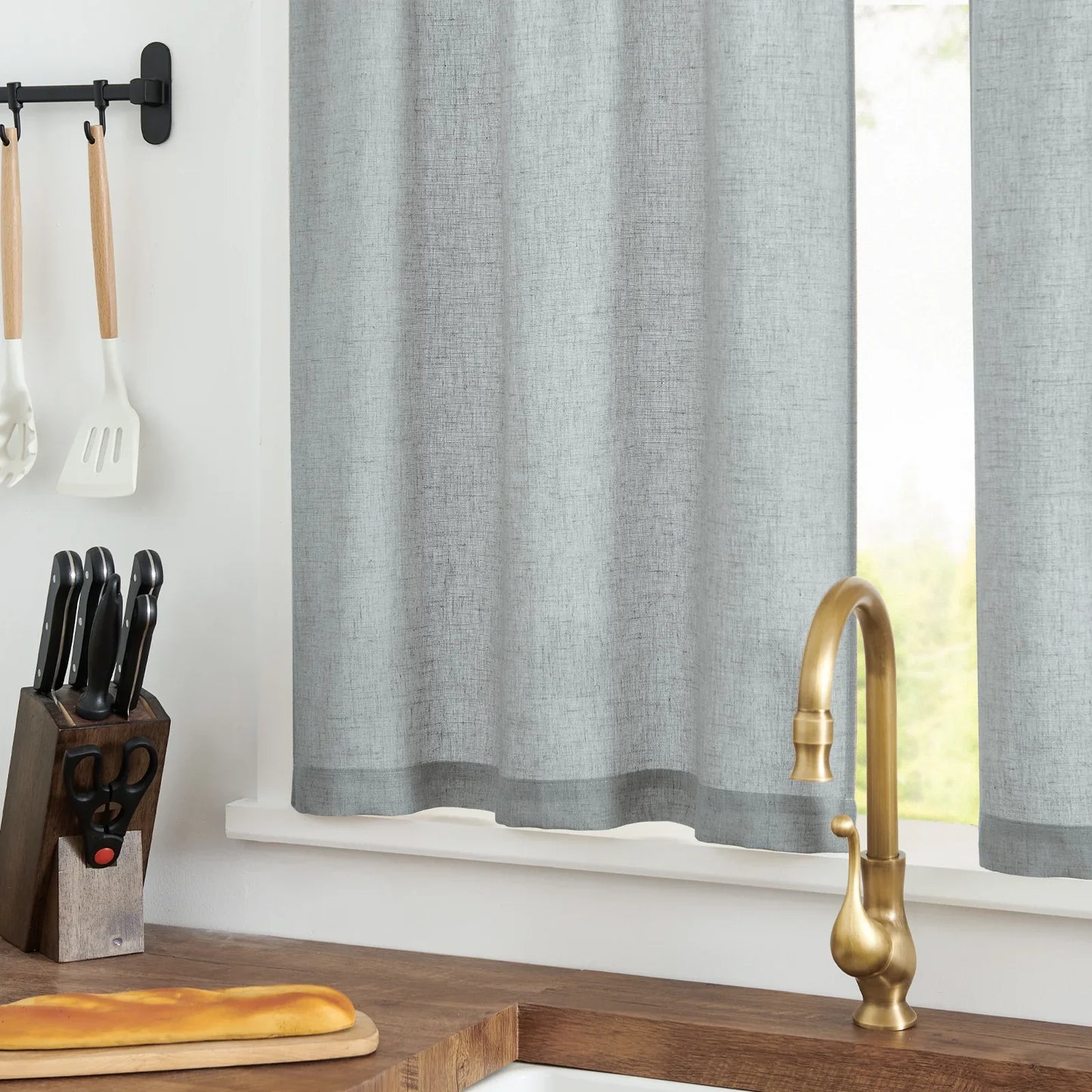Linen Blend Solid Kitchen Curtains - Jinchan Home