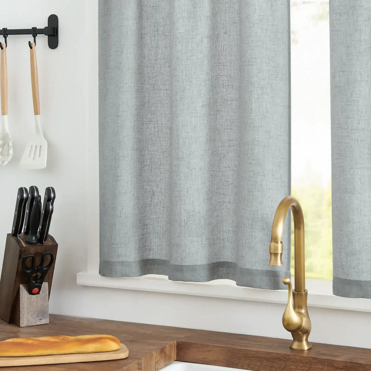 Linen Blend Solid Kitchen Curtains - Jinchan Home