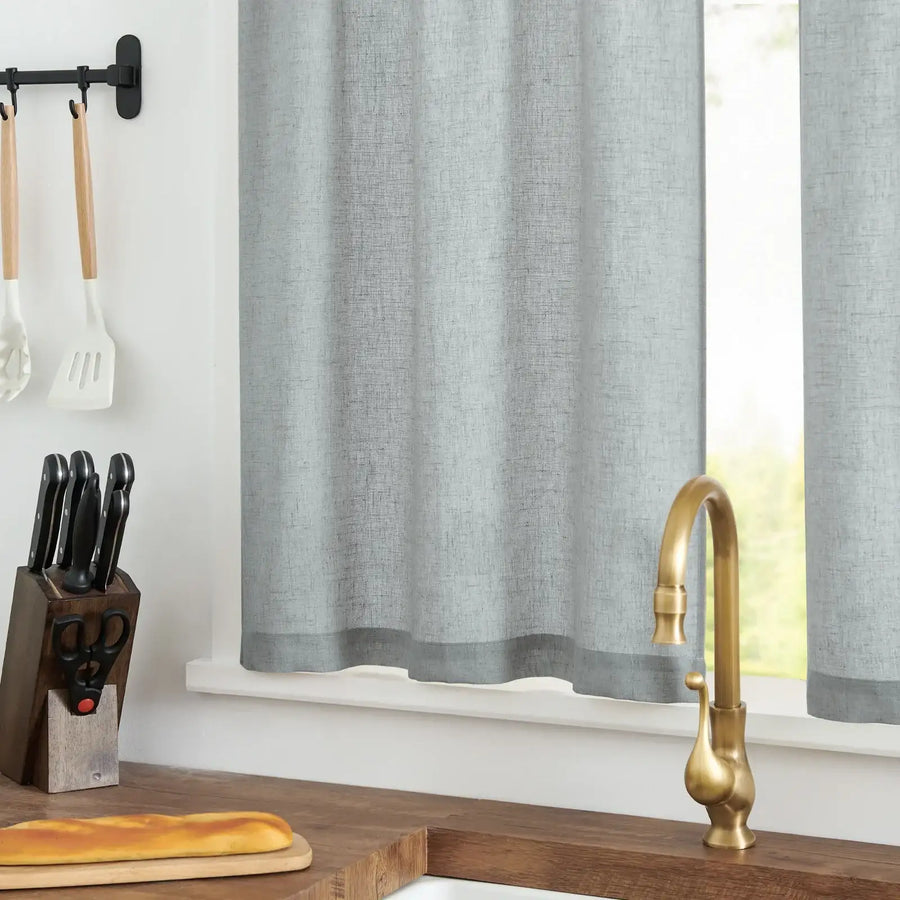 Linen Blend Solid Kitchen Curtains - Jinchan Home