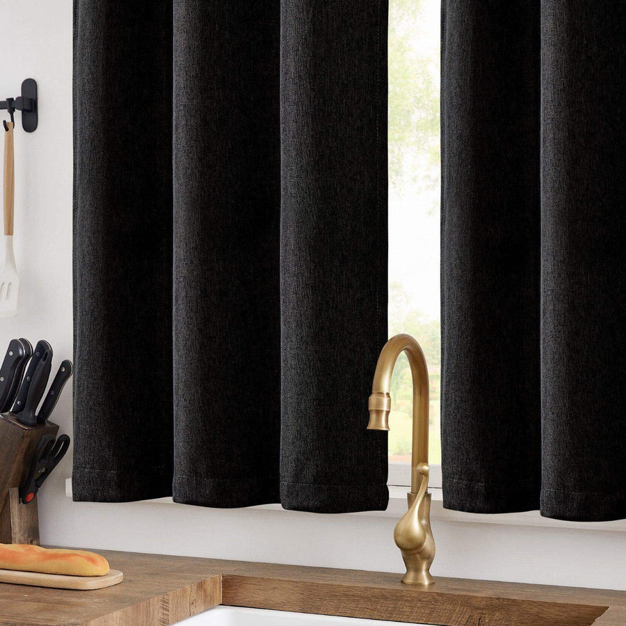 Faux Linen Solid Kitchen Curtains - Jinchan Home