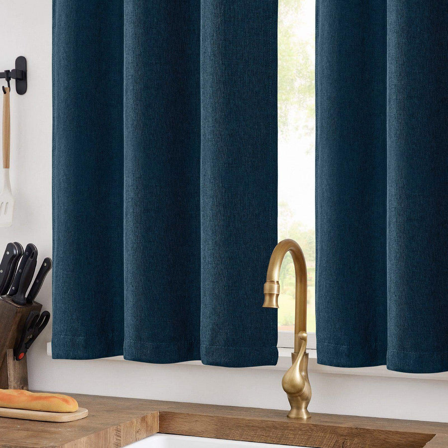 Faux Linen Solid Kitchen Curtains - Jinchan Home