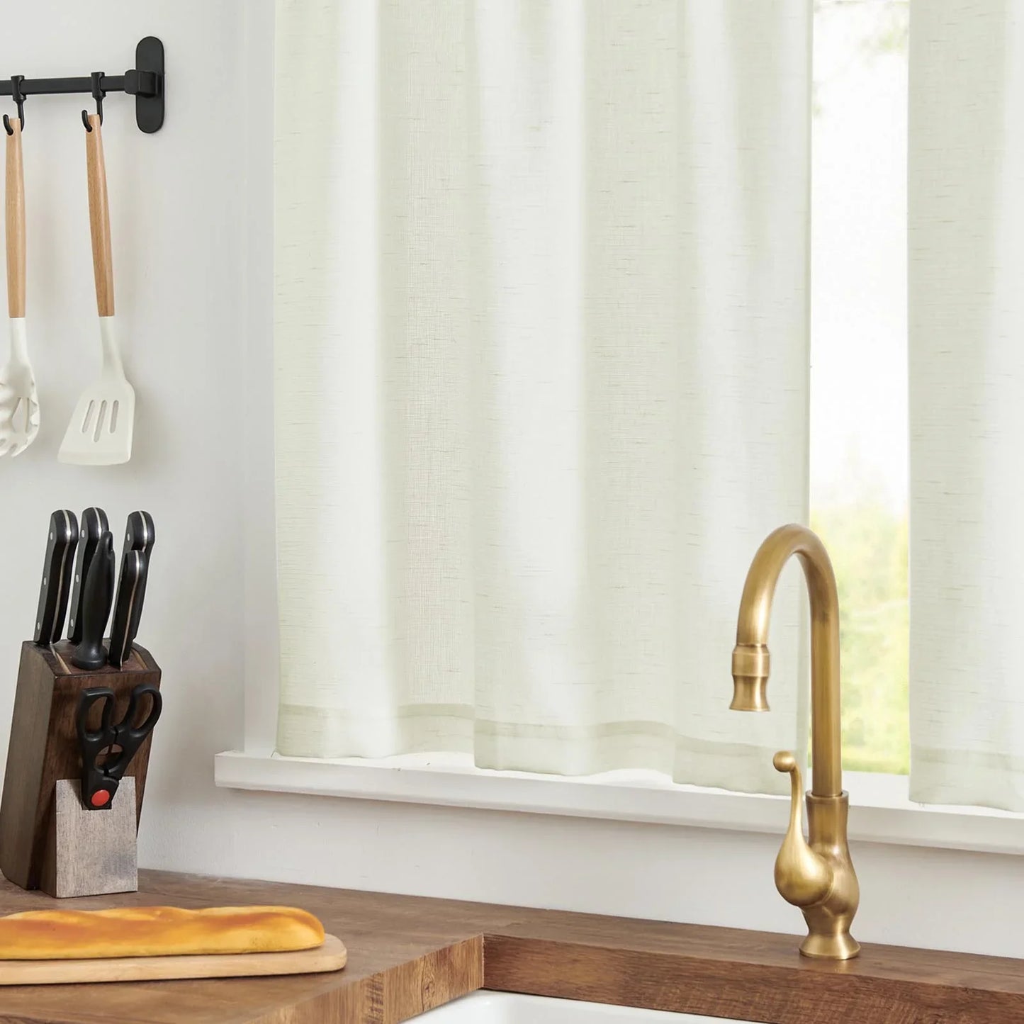 Linen Blend Solid Kitchen Curtains - Jinchan Home