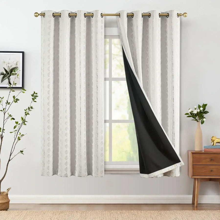 Light-Toned Boho Vertical-Stripe Geometric Grommet Curtains - Jinchan Home