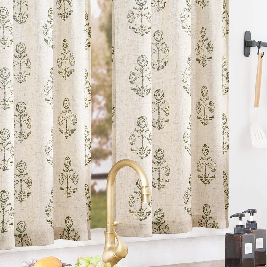 Cross-Weave Printed Kitchen Curtains - Jinchan Home