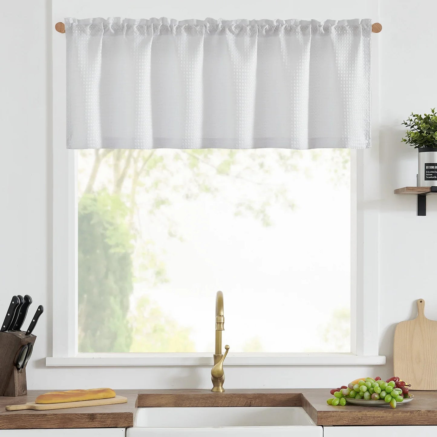 Solid Waffle Weave Rod-Pocket Valance - Jinchan Home