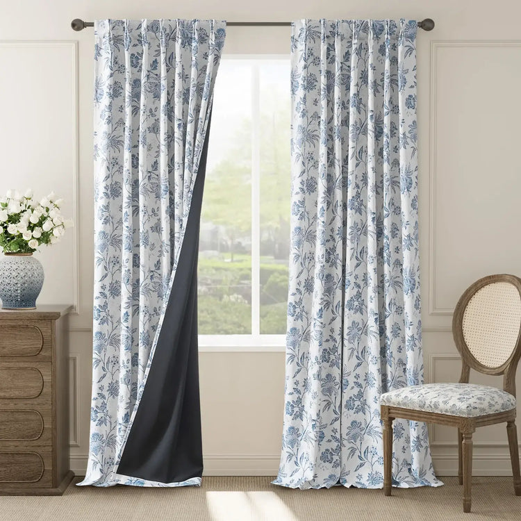 Floral Vine Pleated Korean Style Curtains - Jinchan Home