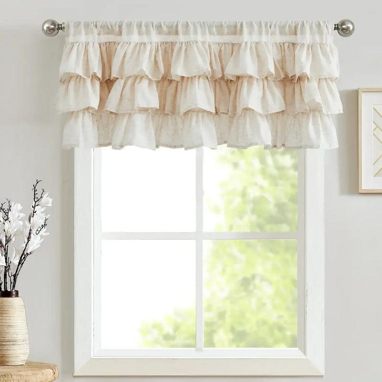 Layered Linen Ruffle Window Valance - Jinchan Home