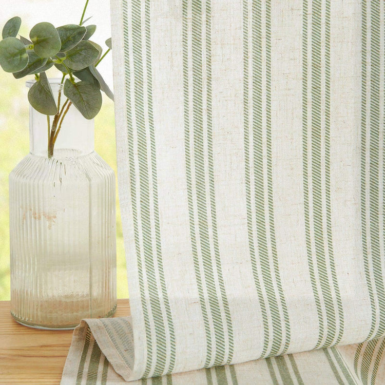 Twill Striped Linen Blend Rod Pocket Kitchen Curtains - Jinchan Home