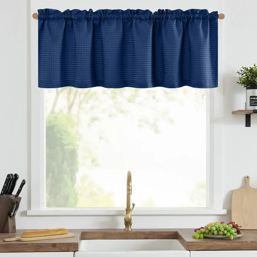 Solid Waffle Weave Rod-Pocket Valance - Jinchan Home