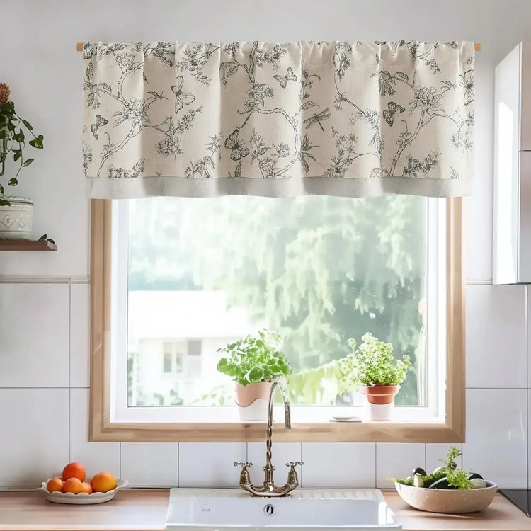 Botanical Butterfly Print Linen Valance - Jinchan Home