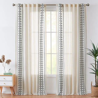 
                    
                      Embroidered Boho Ikat Geometric Curtains - Jinchan Home
                    
                  