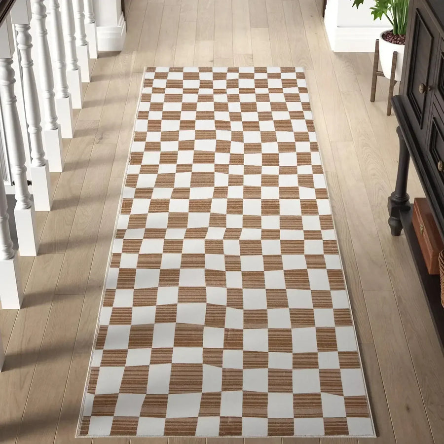 Modern Checkered Geometric Area Rug - Jinchan Home