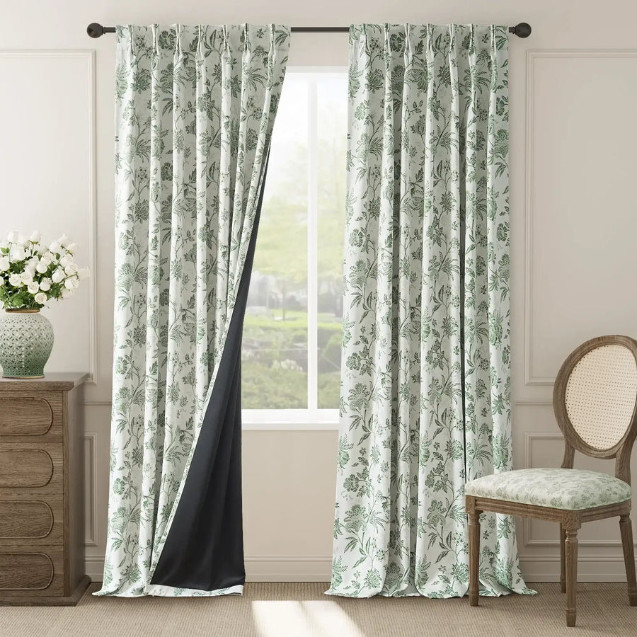 Floral Vine Pleated Korean Style Curtains - Jinchan Home