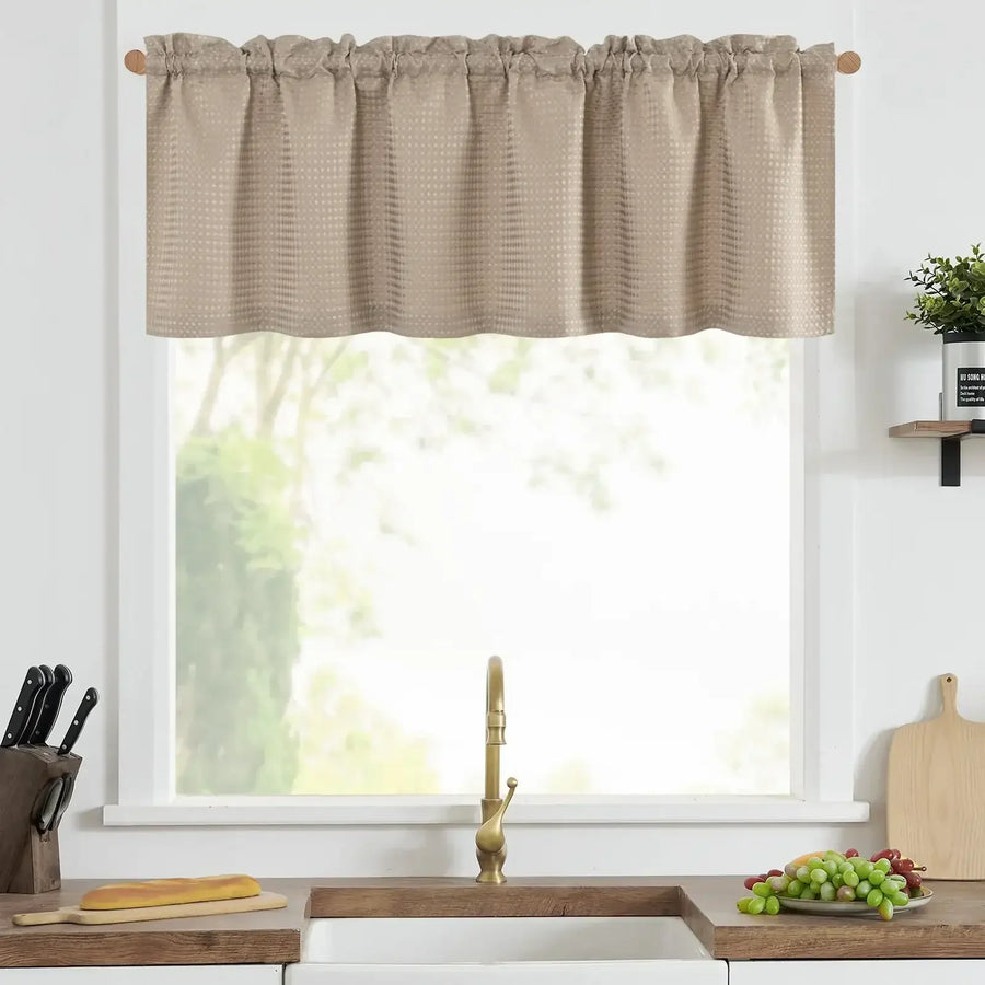Solid Waffle Weave Rod-Pocket Valance - Jinchan Home