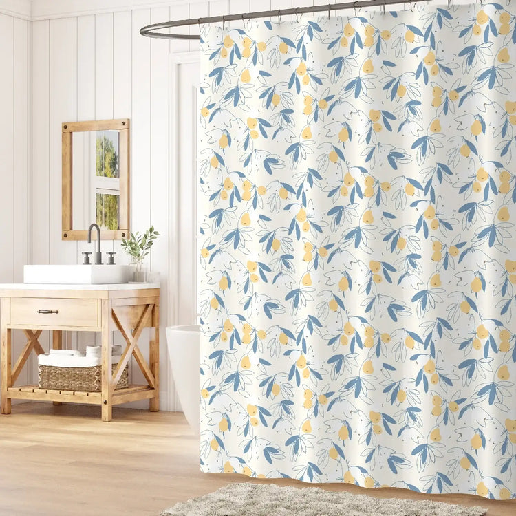 Loquat Branch & Fruit Pattern Shower Curtain - Jinchan Home