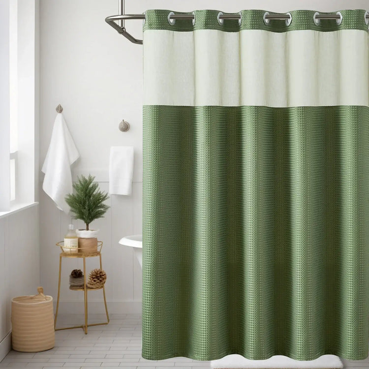 Waffle Weave Two-Tone Hookless Shower Curtain - Jinchan Home