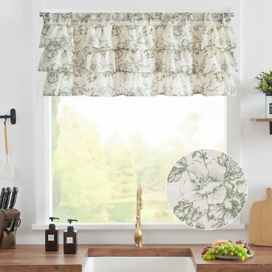 Peony Print Linen-Blend Waterfall Valance - Jinchan Home
