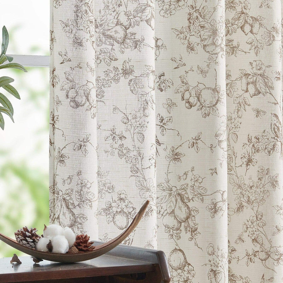 Vintage Bird & Vine Linen Curtains - Jinchan Home
