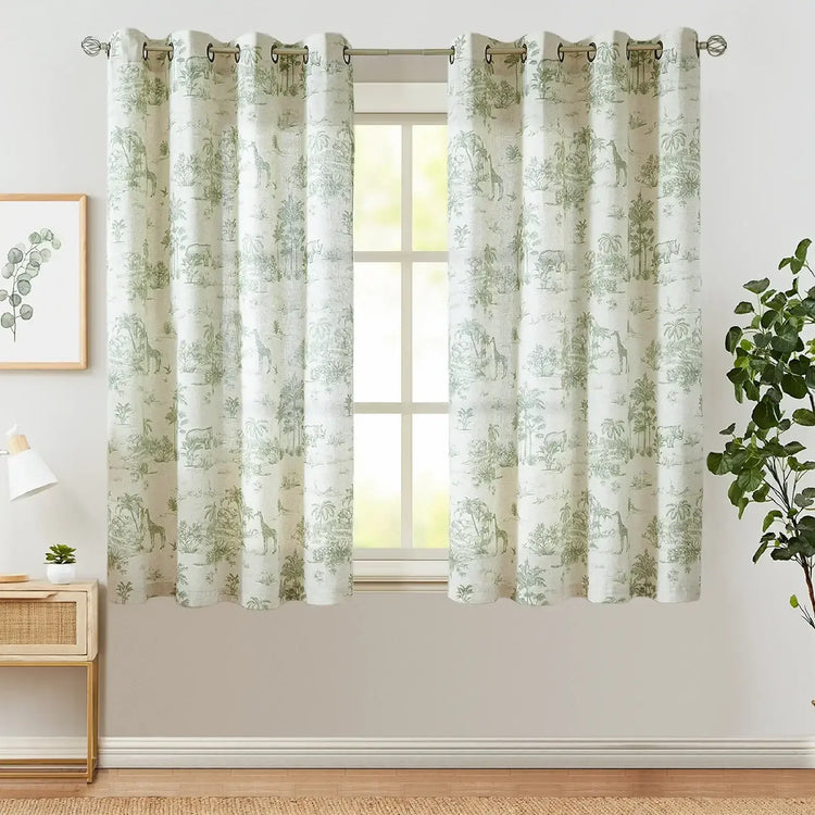 Jungle Safari Vintage Toile Print Grommet Curtains - Jinchan Home