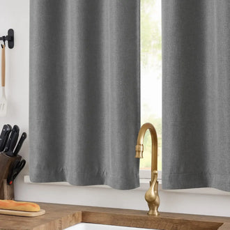 Solid Faux Linen Rod Pocket Kitchen Curtains - Jinchan Home