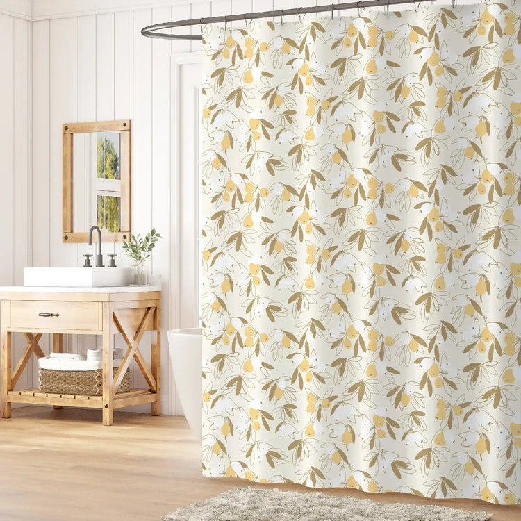 Loquat Branch & Fruit Pattern Shower Curtain - Jinchan Home