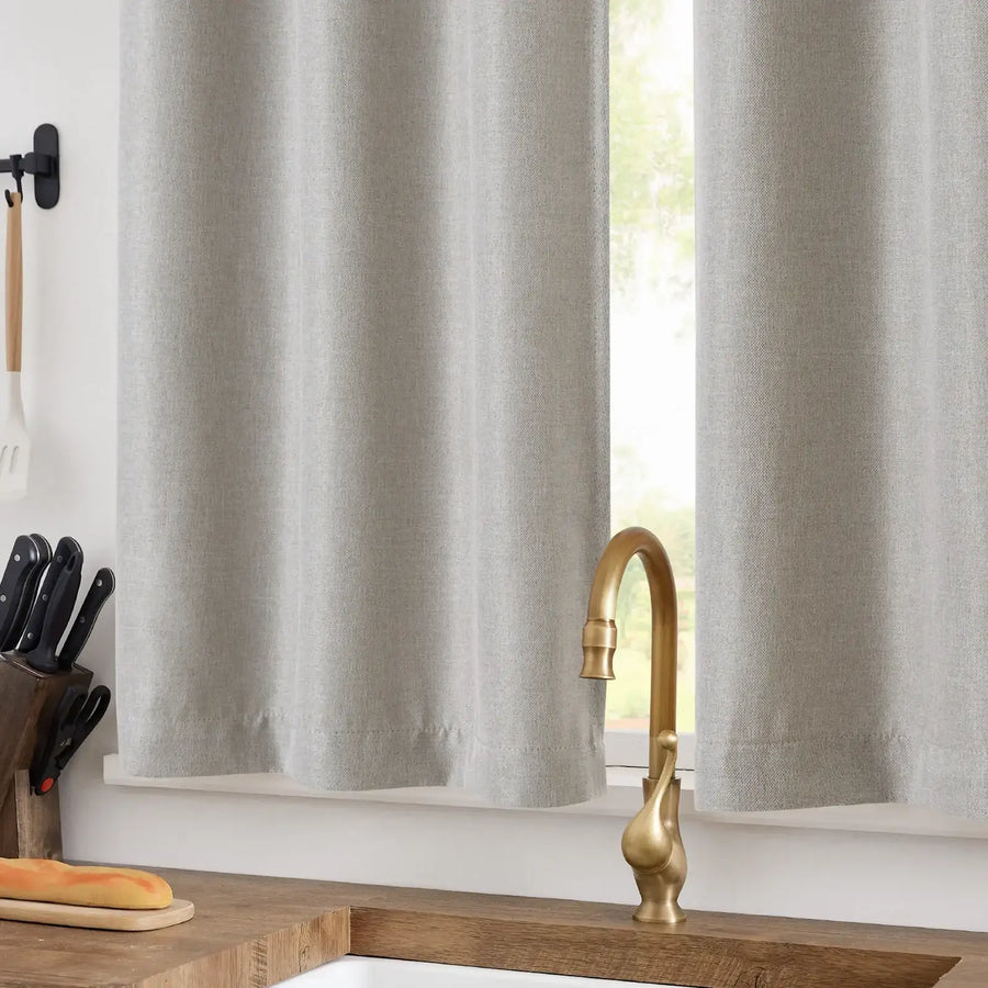 Faux Linen Solid Kitchen Curtains - Jinchan Home