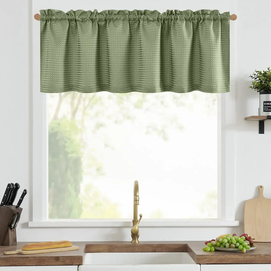 Solid Waffle Weave Rod-Pocket Valance - Jinchan Home