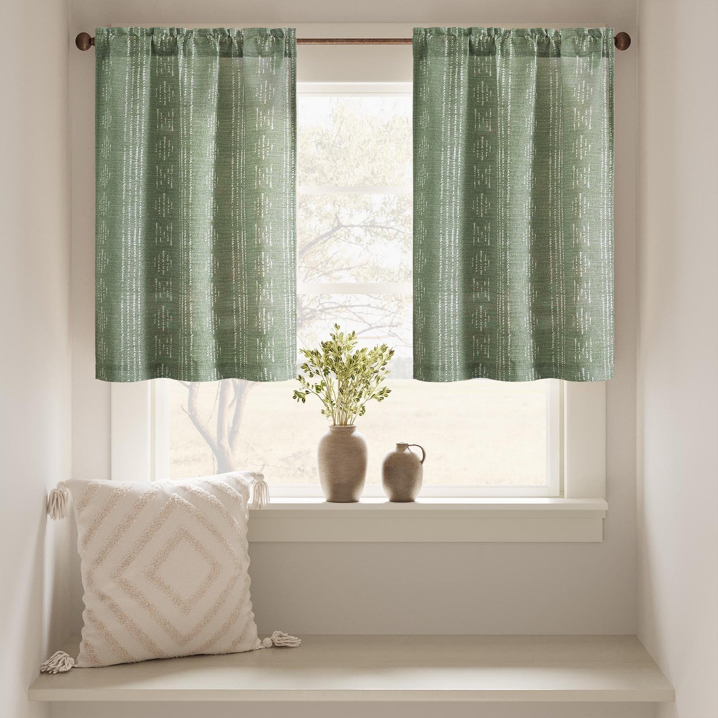 Boho Striped Pattern Linen Blend Kitchen Curtains - Jinchan Home