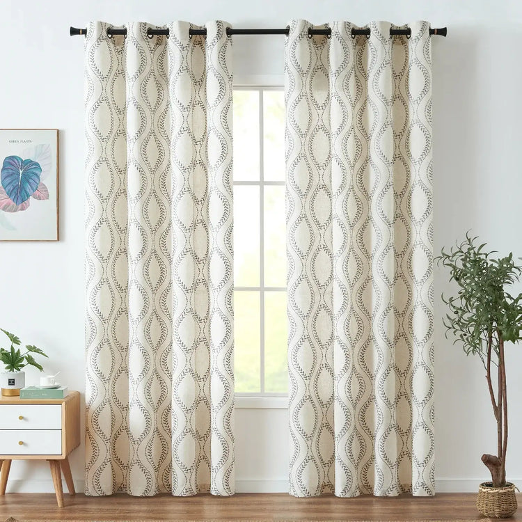 Boho Leaf Embroidered Geometric Curtains - Jinchan Home
