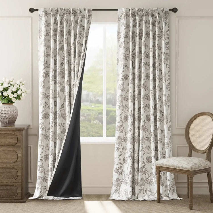 Floral Vine Pleated Korean Style Curtains - Jinchan Home