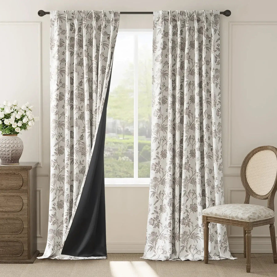 Floral Vine Pleated Korean Style Curtains - Jinchan Home