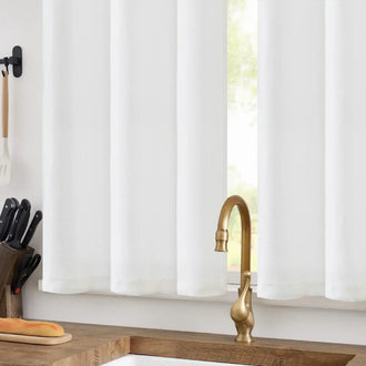 Solid Faux Linen Rod Pocket Kitchen Curtains - Jinchan Home