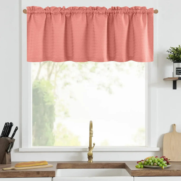 Solid Waffle Weave Rod-Pocket Valance - Jinchan Home