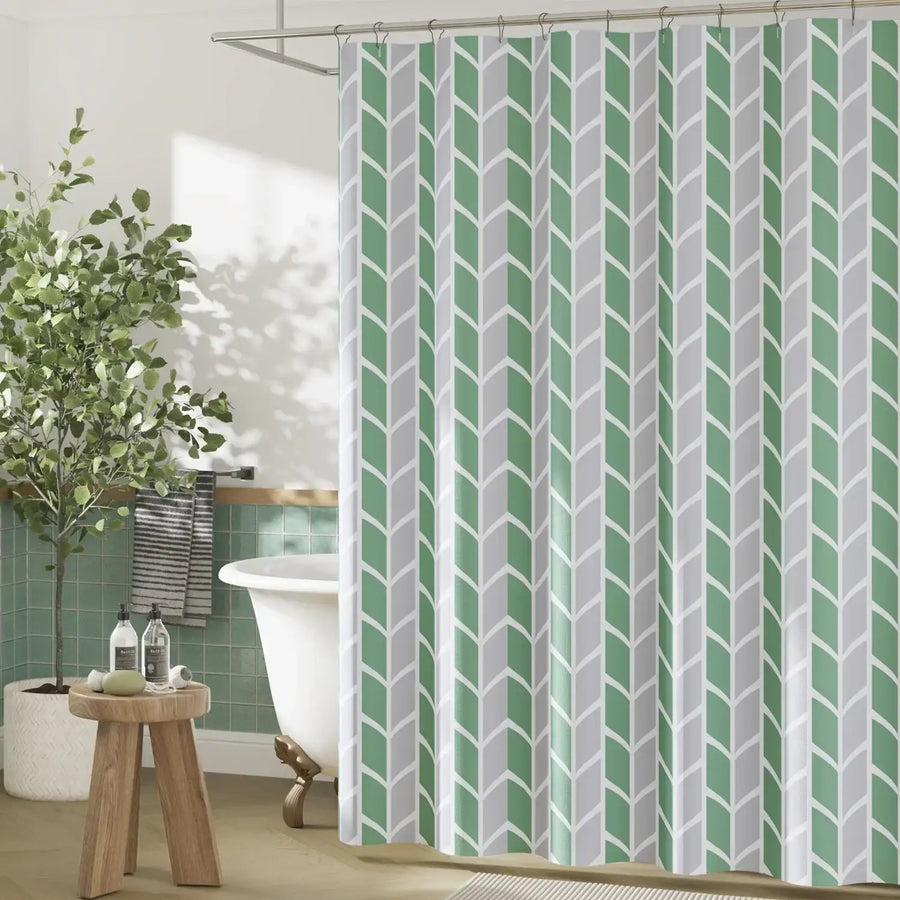 Two-Tone Herringbone Geometric Shower Curtain - Jinchan Home