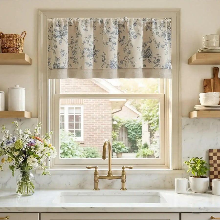 Vintage Rose Print Linen-Blend Rod Pocket Valance - Jinchan Home