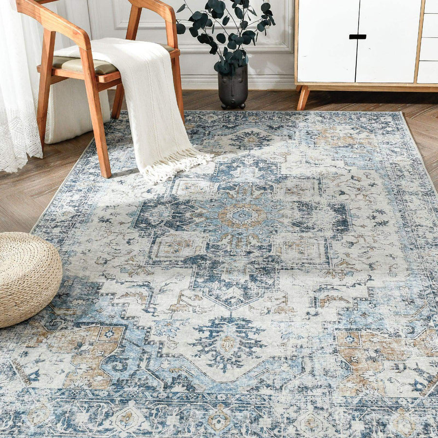 Mist-Toned Persian Bloom Rug - Jinchan Home