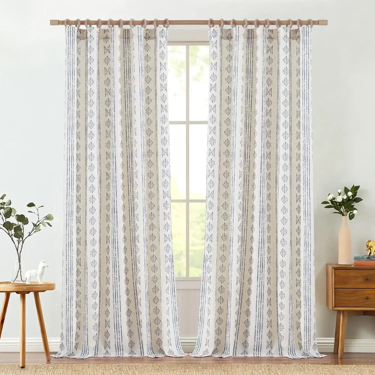 Boho Tribal Pattern 3-in-1 Linen-Blend Curtains - Jinchan Home
