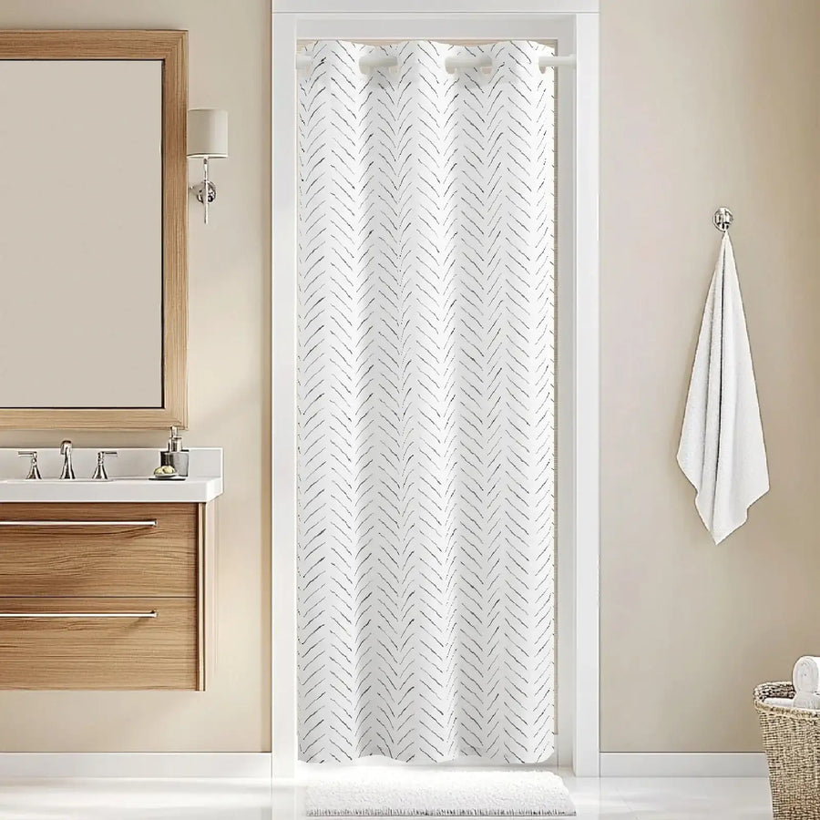 Hand-Drawn Herringbone Grommet-Top Shower Curtain - Jinchan Home