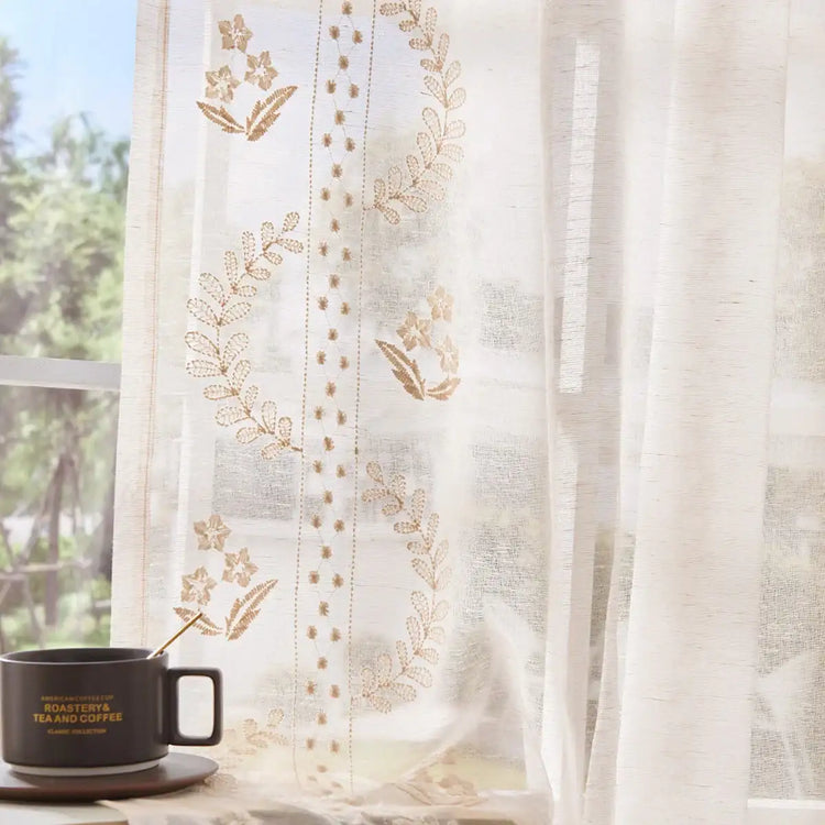 Embroidered Floral Sheer Curtains - Jinchan Home