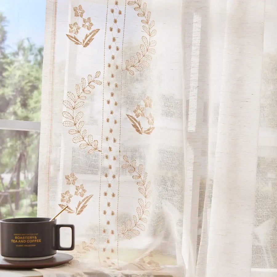 Embroidered Floral Sheer Curtains - Jinchan Home